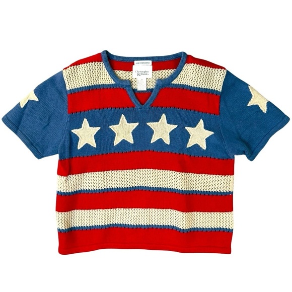 VINTAGE Y2K Americana Crochet American Flag 4th of July Shirt Womens Size Medium - Picture 1 of 6
